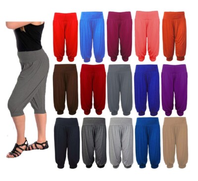 WOMENS 3/4 ALI BABA HAREEM BAGGY PANTS CROPPED PANTS UK 8-26