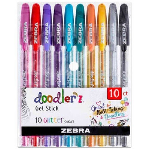 Zebra Doodlerz Assorted Colour Glitter Gel Stick Pens Pack of 10 eBay