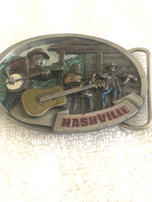 Vintage Pewter Nashville Country Music Belt Buckle - 1986 USA By C J Inc. 1415