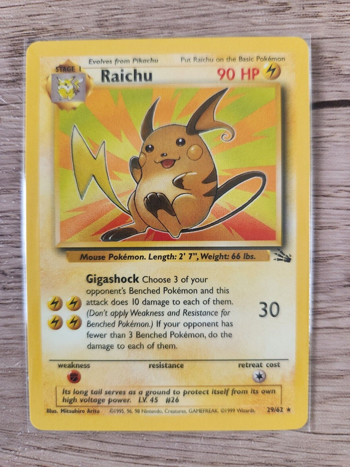 Pokemon Card RAICHU 29/62 RARE 1999 Fossil Set Unlimited Near Mint Non-Holo