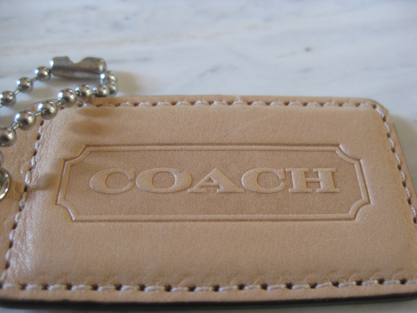 Coach Key Tag COACH LEATHER Beige KEY FOB KEYCHAIN TAG 2.5