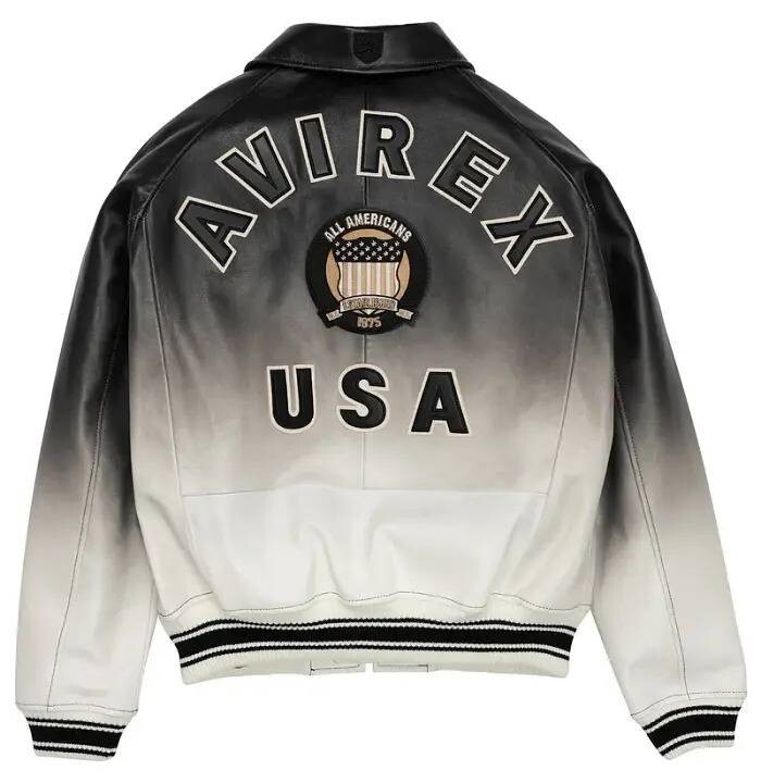 Avirex Men's Bomber Flight Jacket | Black & White Genuine