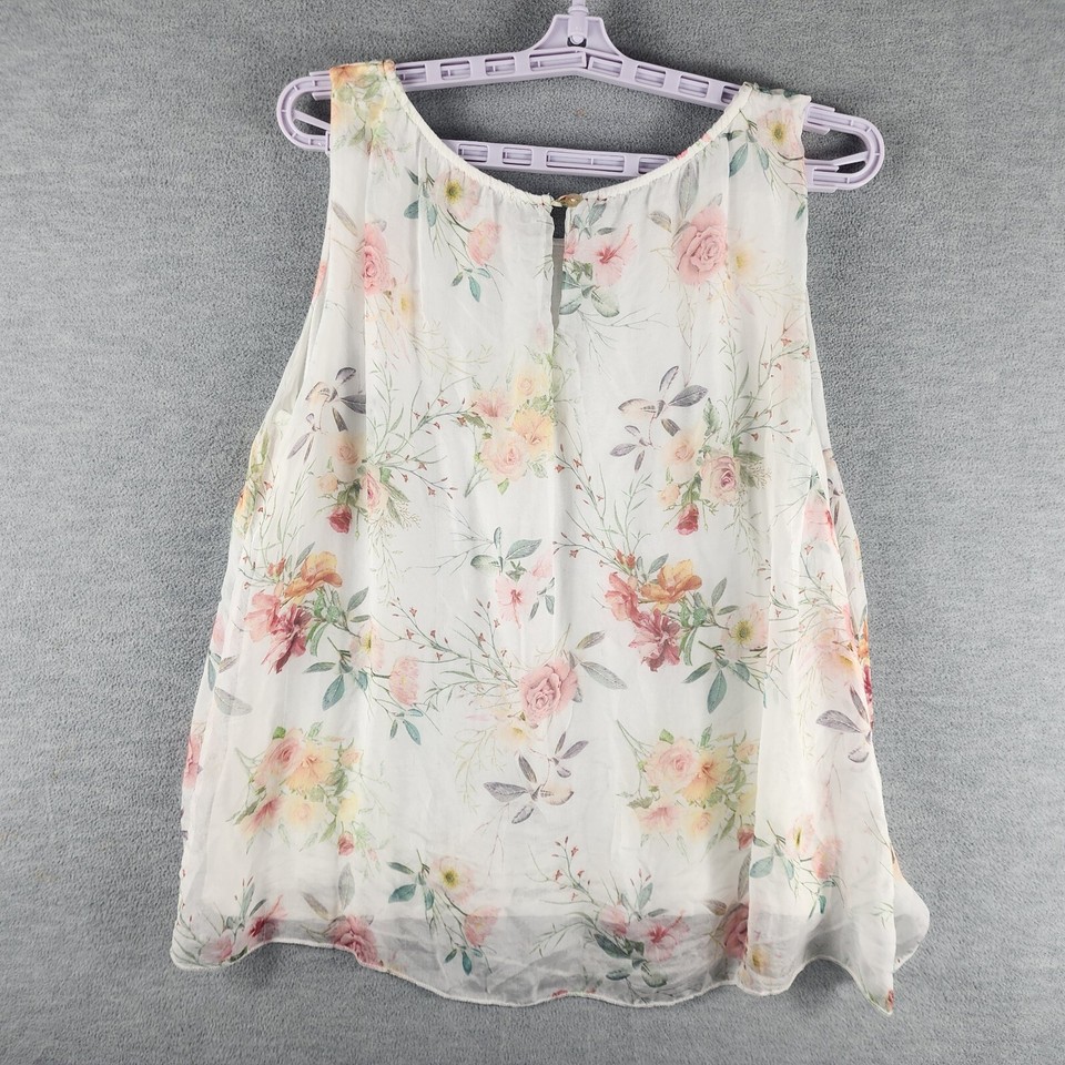 Tendenze Tank Top Womens Silk Blouse S Floral Sheer Overlay Italy