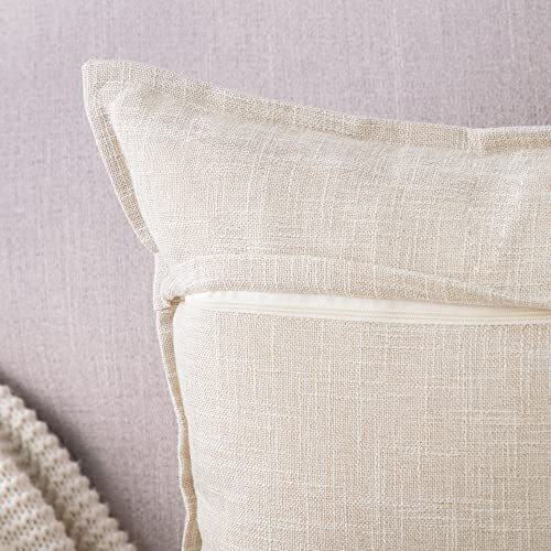 Set of 2 Linen Throw Pillow Covers 16x16 Inch Light Beige Soft Decorative Cus... - Picture 3 of 6