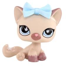 lps Pet Shop Brown Sitting Cat 664 with Bow Who Love Toys Kids Gift Blue Eyes