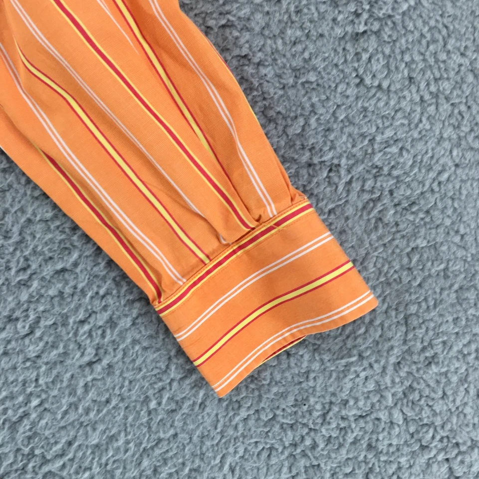 Talbots Button Up Casual Shirt Mens 4 Orange Striped Cotton Long Sleeve Collared - Image 3 of 4