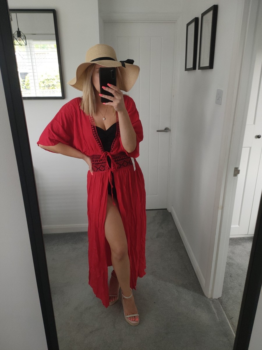 Sexy Red Lace Beach Cover Up Maxi Dress Swimsuit Size 6 8 10 | eBay UK