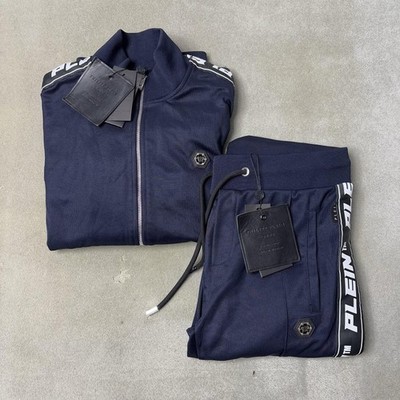 Philipp Plein Tracksuit Mens Large Navy Logo Tape Side Stripe Set Sweatsuit