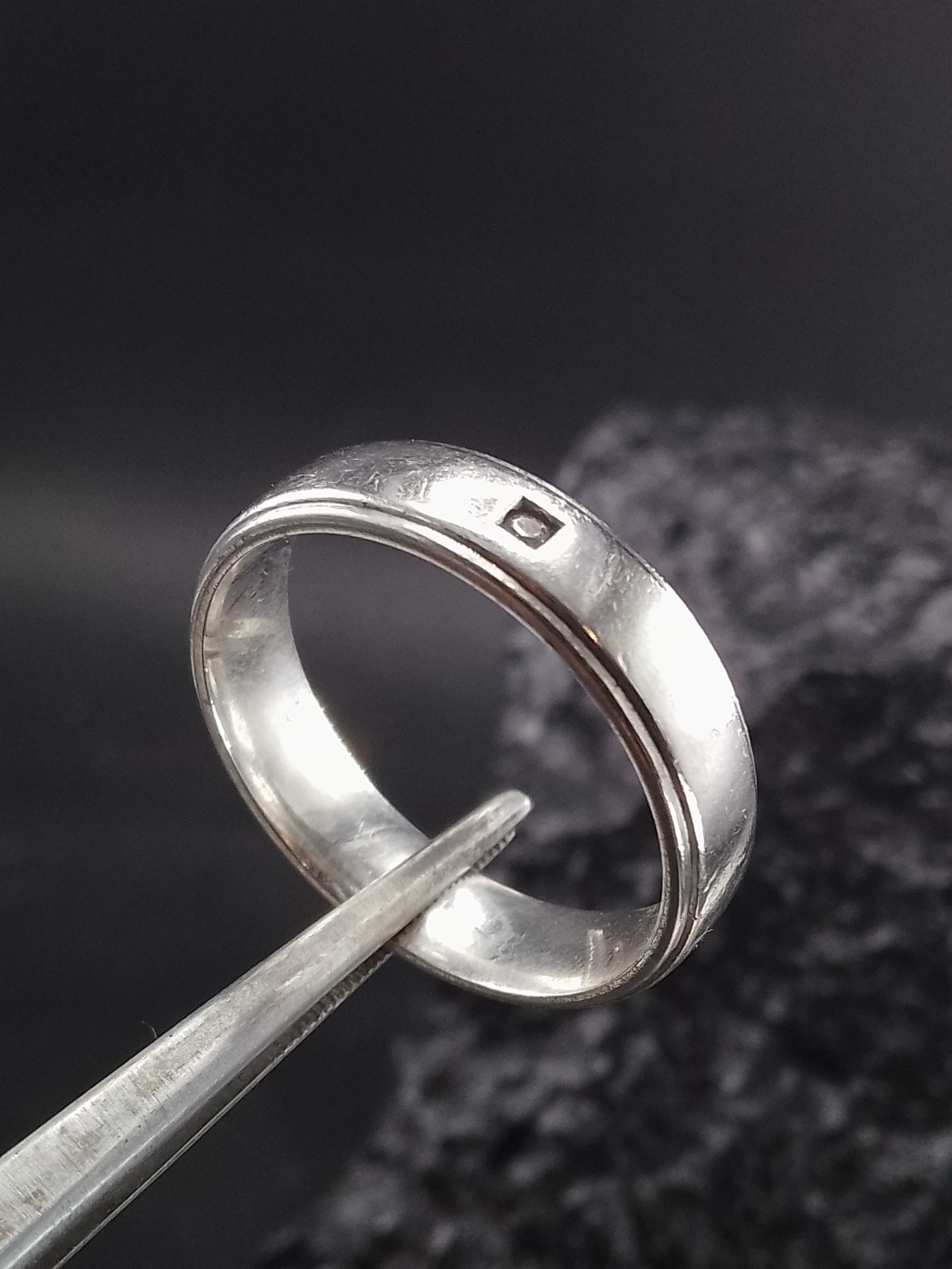 Mens Sterling Silver & Diamond Band Ring Vintage Size V 6.6g image 2