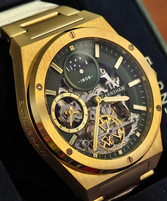 Thomas Earnshaw Drake Automatic Skeleton Herrenuhr Moon/Sun Dual Time Gold Neu