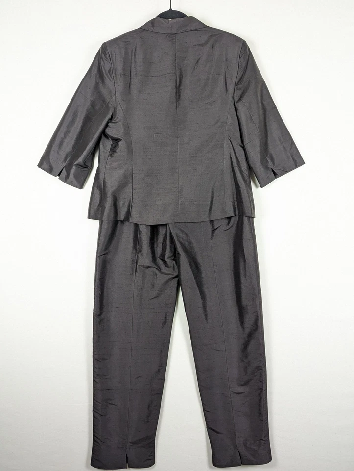 Rena Rowan Pantalón de Seda Traje 16 Negro Dos Piezas Blazer Pantalones Conjunto Forrado Clase Carrera Foto 3 de 4