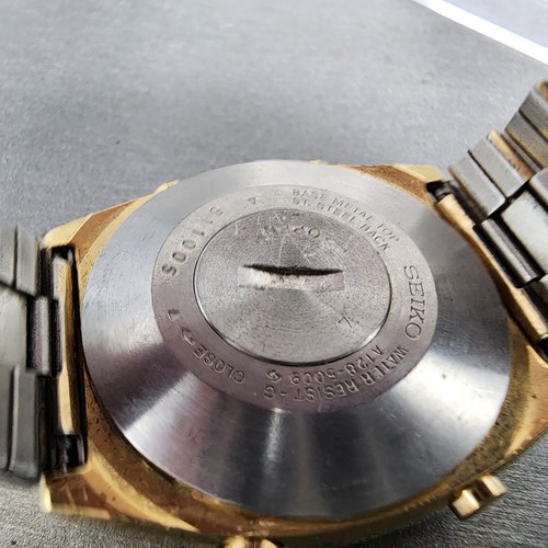 Seiko Orologio Digitale Uomo 34mm Tono Oro Cronografo Daydate A128-5009 Batteria Nuova - Foto 10 di 11