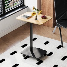 Sofa Side C-Shaped End Table with Moving Wheels Overbed Table Top Laptop Desk UK