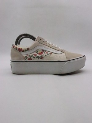 Vans Old Skool Womens 8.5 Stackform Platform Skateboarding Sneaker Floral White
