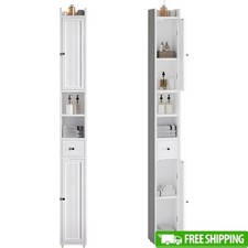 Narrow Bathroom Storage Cabinet Compact Organizer Adjustable Shelves Space Saver