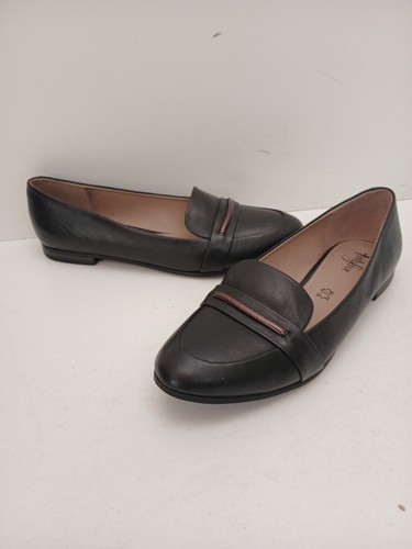 M&S size 7.5 Footglove Ladies Flat Slip On Black Leather Shoes Cushioned Footbed - Picture 9 of 20