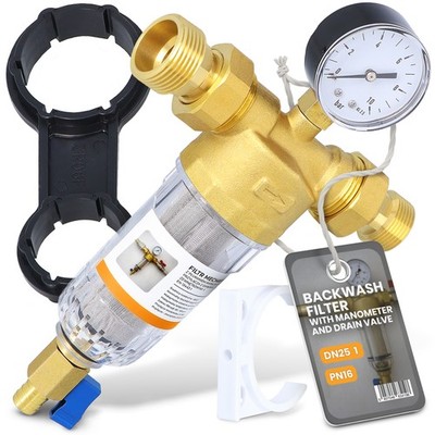 Rückspülfilter Wasserfilter 1'' DN25 Manometer Feinfilter Ablassventil Vorfilter