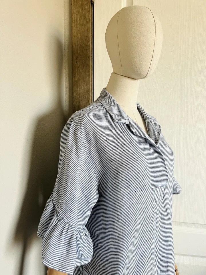 Vestido Anthropology Corey Lynn Calter Talla Pequeña A Rayas Azul Marino Blanco Lino Foto 4 de 4