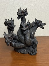 Vintage Ceramic Sculpture Hydra Five Heads Dragons Hand Painted