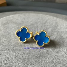 bule agate Stud Clover Earrings 15mm 925 silver gold plated