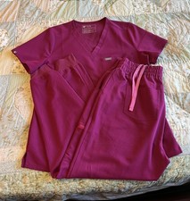 FIGS Scrubs Set Women Sz M Dark Magenta Catarina top Zamora High Waisted Joggers
