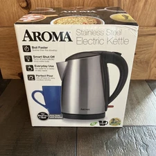 Aroma AWK-1000 1.7 L Cordless Electric Kettle - Stainless Steel NEW 