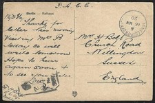GREAT BRITAIN 1920 Censored Berlin PPC pmk Army Courier Service to England