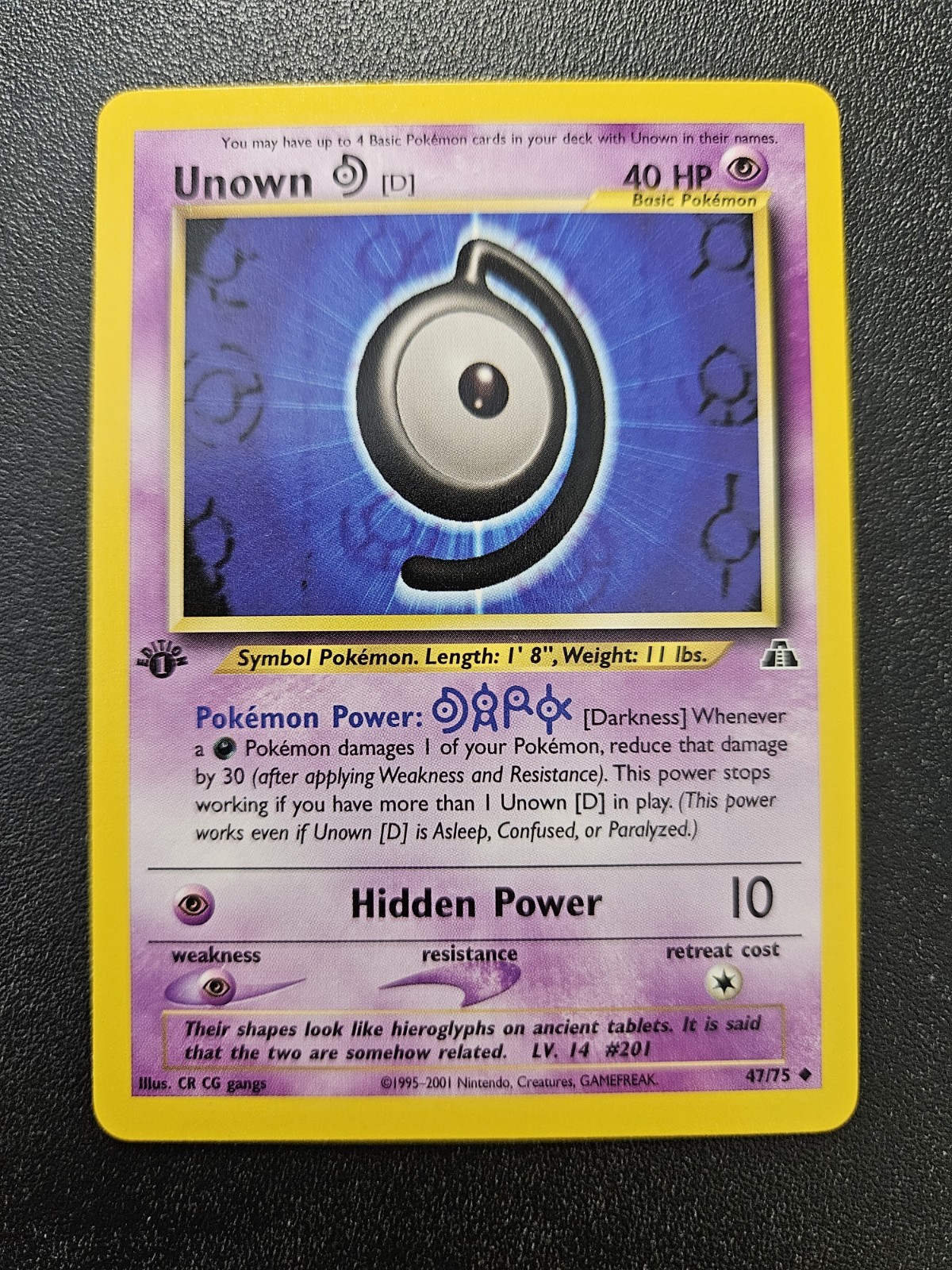 Pokemon 1st Edition Neo Discovery Unown D 47/75 NEAR MINT