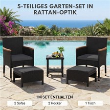 5er Garten-Set in Rattan-Optik 2 Einzelsofas & 2 Fußhocker & 1 Kaffeetisch