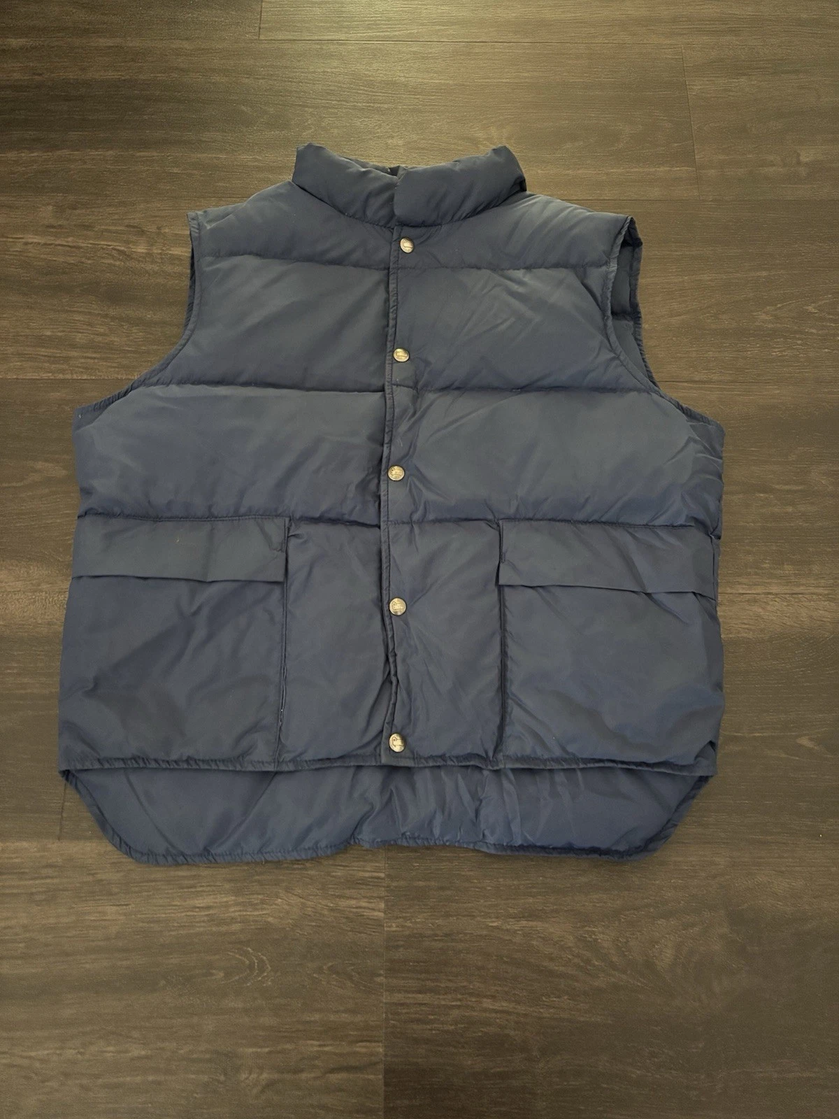 Vintage Woolrich Down Puffer Vest Mens L Blue Snap Front Made USA 80s