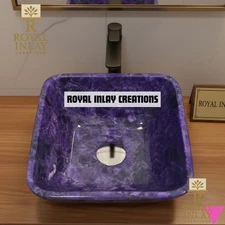 Amethyst Crystal Stone Sink – Luxury Textured Square Wash Basin,Vanity Sink 12"