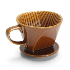 Pour Over Coffee Dripper Single Brown Ceramic Pour Over with 3 Holes Medium P...