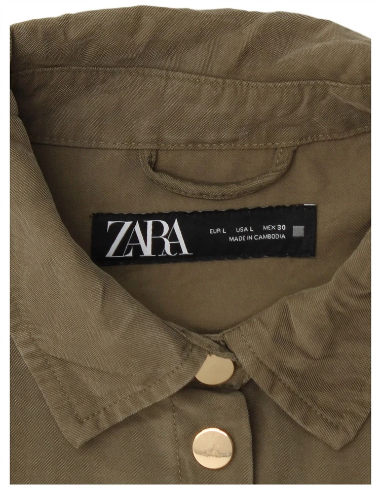 Chaqueta utilitaria de gran tamaño para mujer ZARA UK 16 grande caqui viscosa BI04 Foto 4 de 4