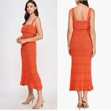 KOKO + MASON Popover Ruffle Pointelle Sweater Dress, Size Small, Orange, NWT