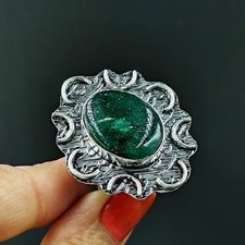 Natural Green Aventurine Oval Gemstone 925 Sterling Silver Ring Size-8 US