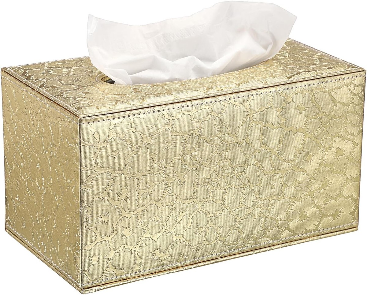 Large Gold Rectangular Leather Tissue Box Cover with Magnetic