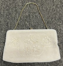 Vintage Beaded Purse With Flowers Ivory