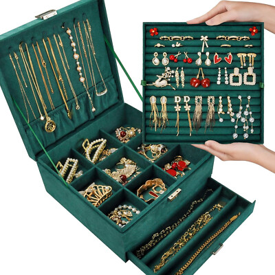 TTDQ Jewelry Box, 3-Tier Stackers Jewelry Organizer, Lockable Compartments