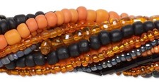 Seed and Bugle Bead Mix, 10 Strands 1,100-1,700 Orange Black Seed Bugle