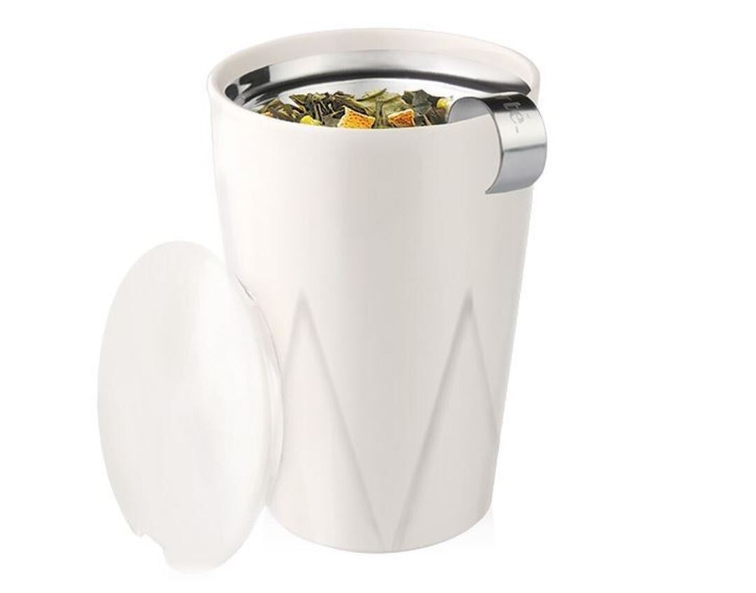 Taza Infusora Kati De Cerámica Con Filtro Para Té Suelto – Motivo Hojas Verdes