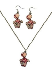 Cheshire Cat Cartoon Character Charm Metal Pendant Necklace And Earrings Set