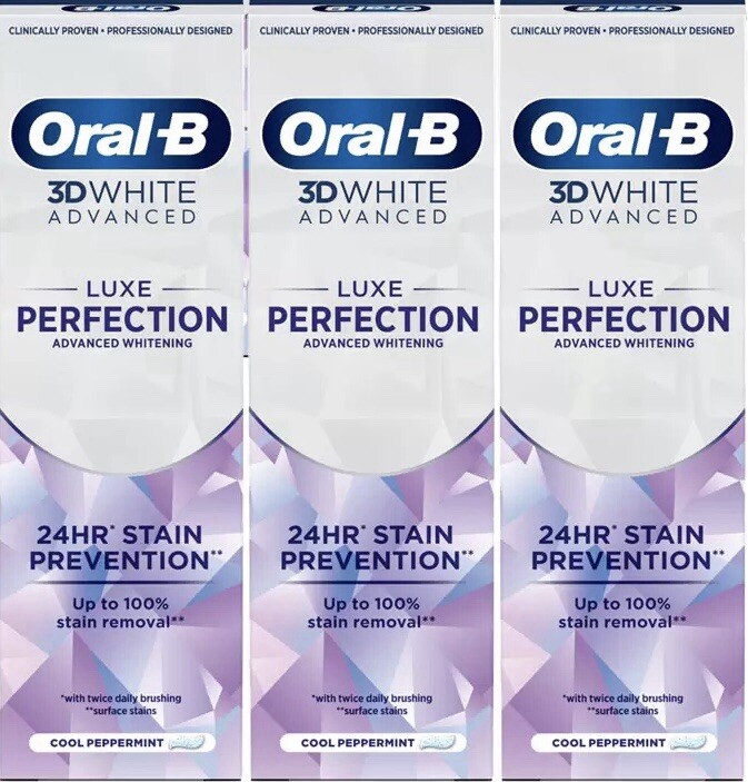 3x Oral-B 3D White Luxe Perfection Toothpaste Whitening Enamel Protect 75ml