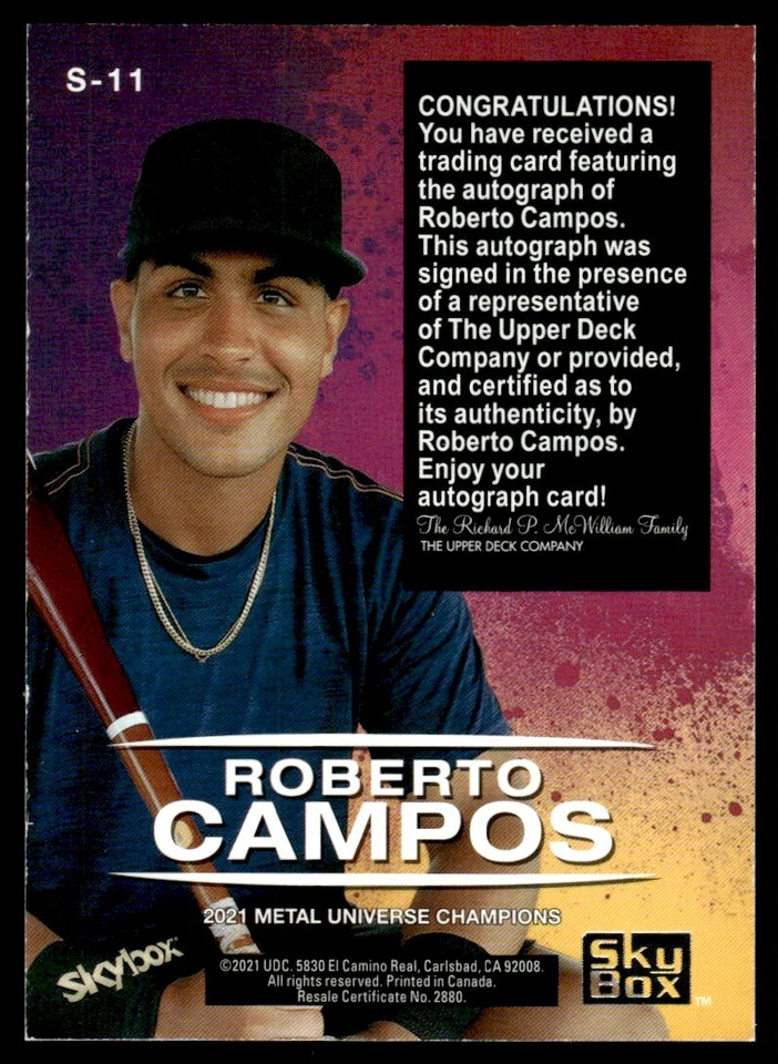 2021 SKY BOX PREMIUM AUTO ROBERTO CAMPOS - Image 2 of 2