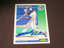 METS, BLUE JAY LEGEND WORLD CHAMPION MOOKIE WILSON AUTOGRAPHED BASEBALL CARD COA