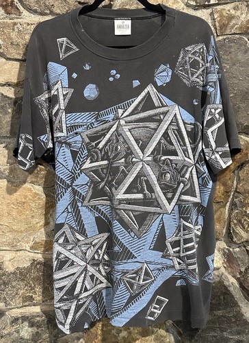 MC ESCHER Geometric Chameleon Shirt All Over Tee Mens L Vintage 90s