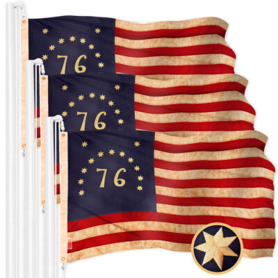 NEW G128 Bennington 76 Tea-Stained Flag 3-Pack 3x5 FT, Emb 420D Polyester