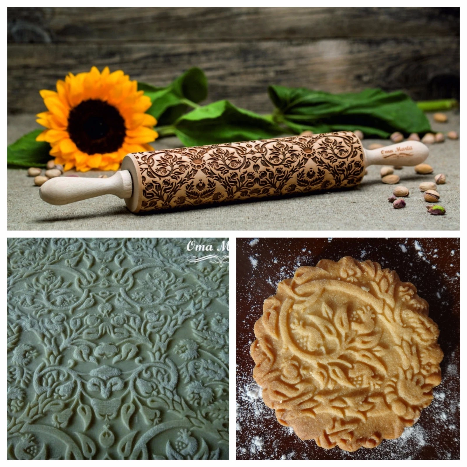 Embossed Dough Roller Paisley Engraved Rolling Pin Carved Mold by Oma Marta