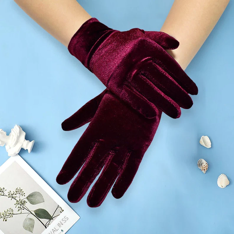 Gants rouges bordeaux courts 22cm simples velours sexy glamour chic soirée - Photo 1/1