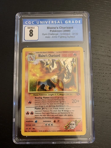 Blaine's Charizard HOLO Vintage Pokemon Gym Challenge -#2/132 CGC 8 NM - MINT