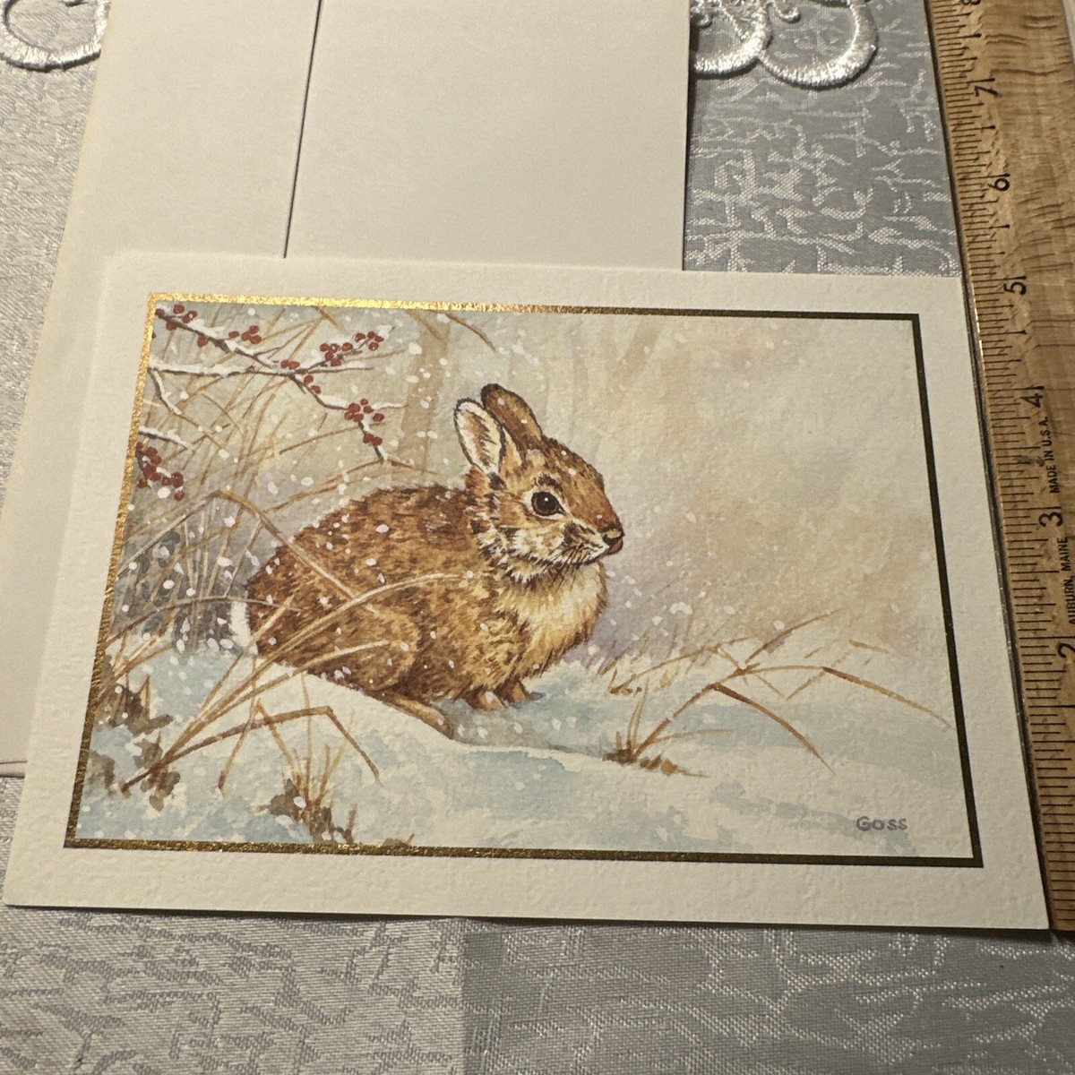 Vtg UNUSED Christmas Card Bunny Rabbit Eastern Cottontail Barbara